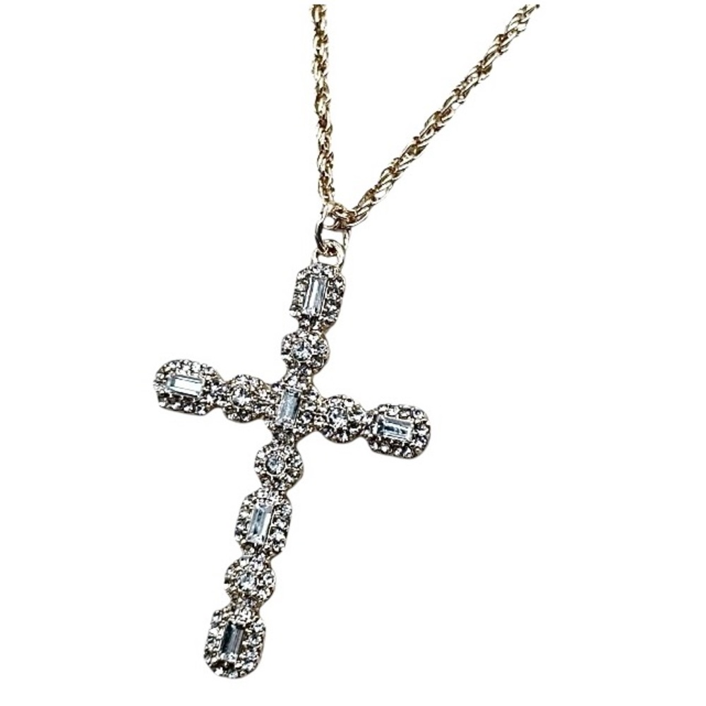 8 Other Reasons NWT Jeweled Cross Pendant Gold Toned Necklace - Picture 2 of 12